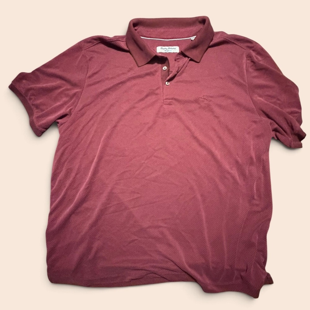 Tommy Bahama IslandZone Burgundy Diamond Texture Polo Shirt XXL Coolmax Tencel